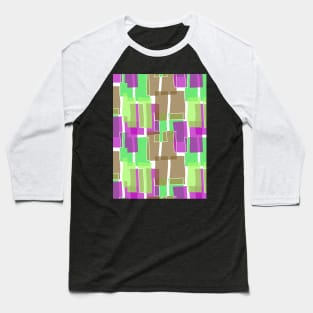 Colorful Olive Mid Century Modern 60s Style Geometric Cut Outs Pattern Baseball T-Shirt